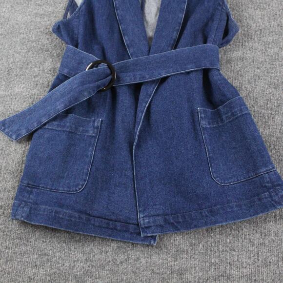 Sezane Jacket Small Antonina Vest Denim Blazer Belted Sleeveless Waistcoat Blue - Picture 4 of 10
